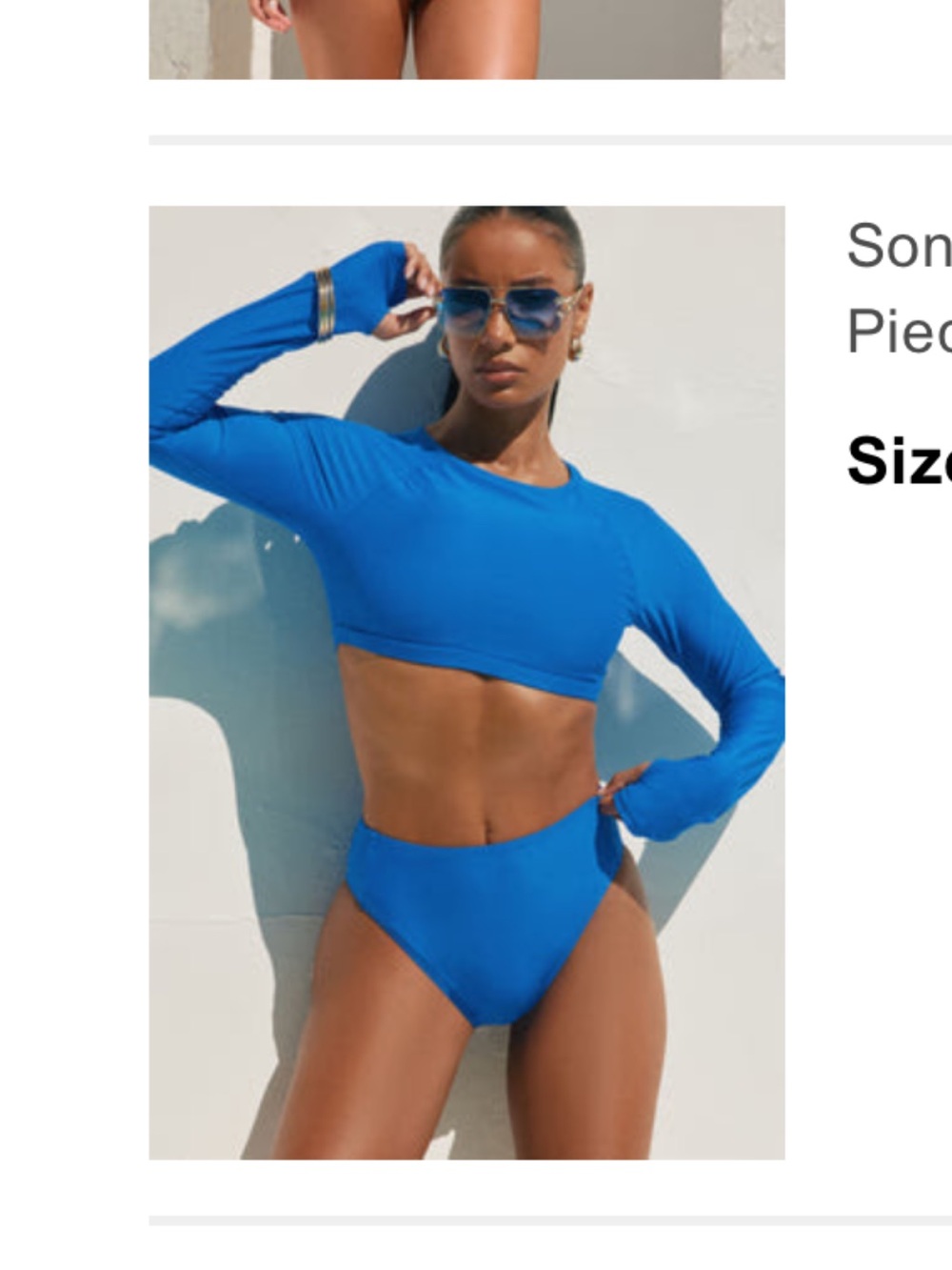 Long Sleeve Crop Rash Guard Bikini Set - Blue